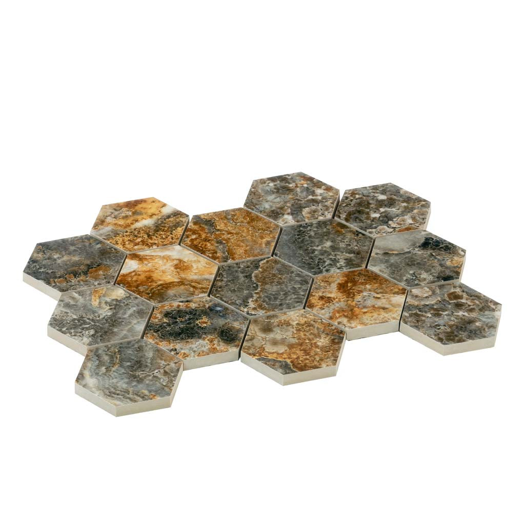 Brown 9x13 Polished Hexagon Porcelain Mosaic Tile (9 pack, 7.09 sq ft/case) - Sample
