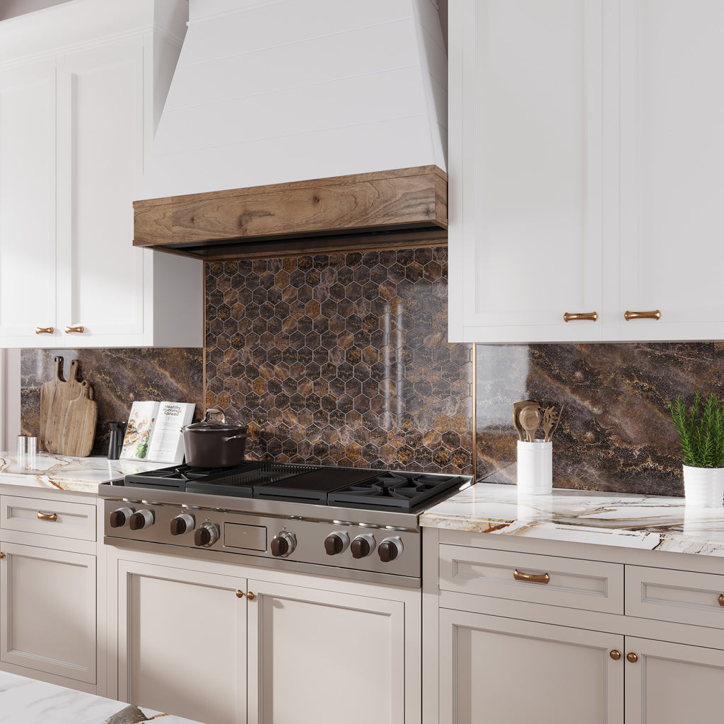 Brown 9x13 Polished Hexagon Porcelain Mosaic Tile (9 pack, 7.09 sq ft/case) - Sample