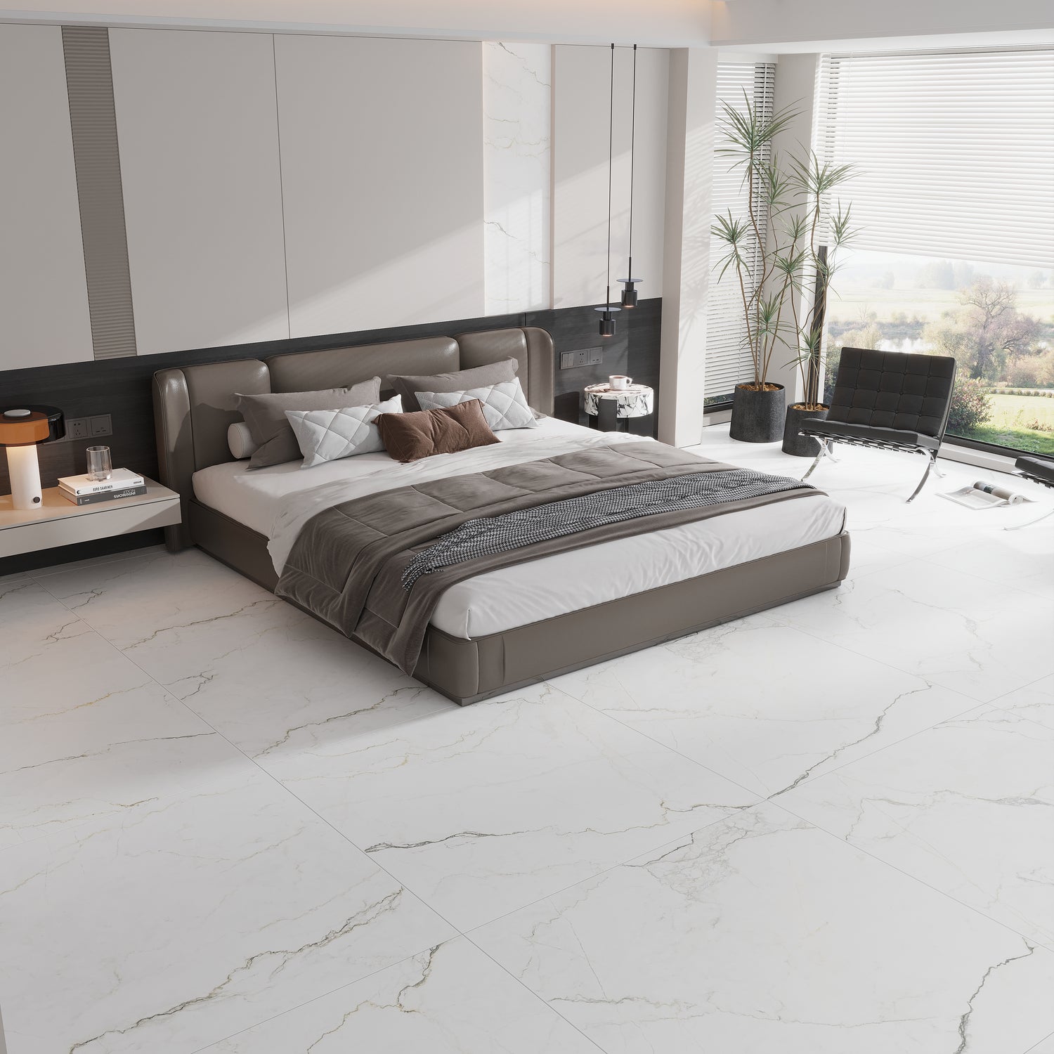 Gray Beige 48x48 Matte Marble Look Vein Porcelain Large Tile (1 pack, 15.5 sq ft/case)