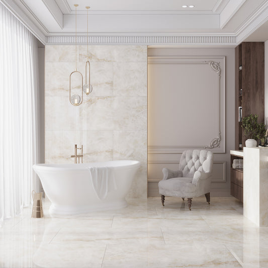 Light Cream Beige 24x48 Lappato Porcelain Large Format Tile (2 pack, 15.5 sq ft/case)