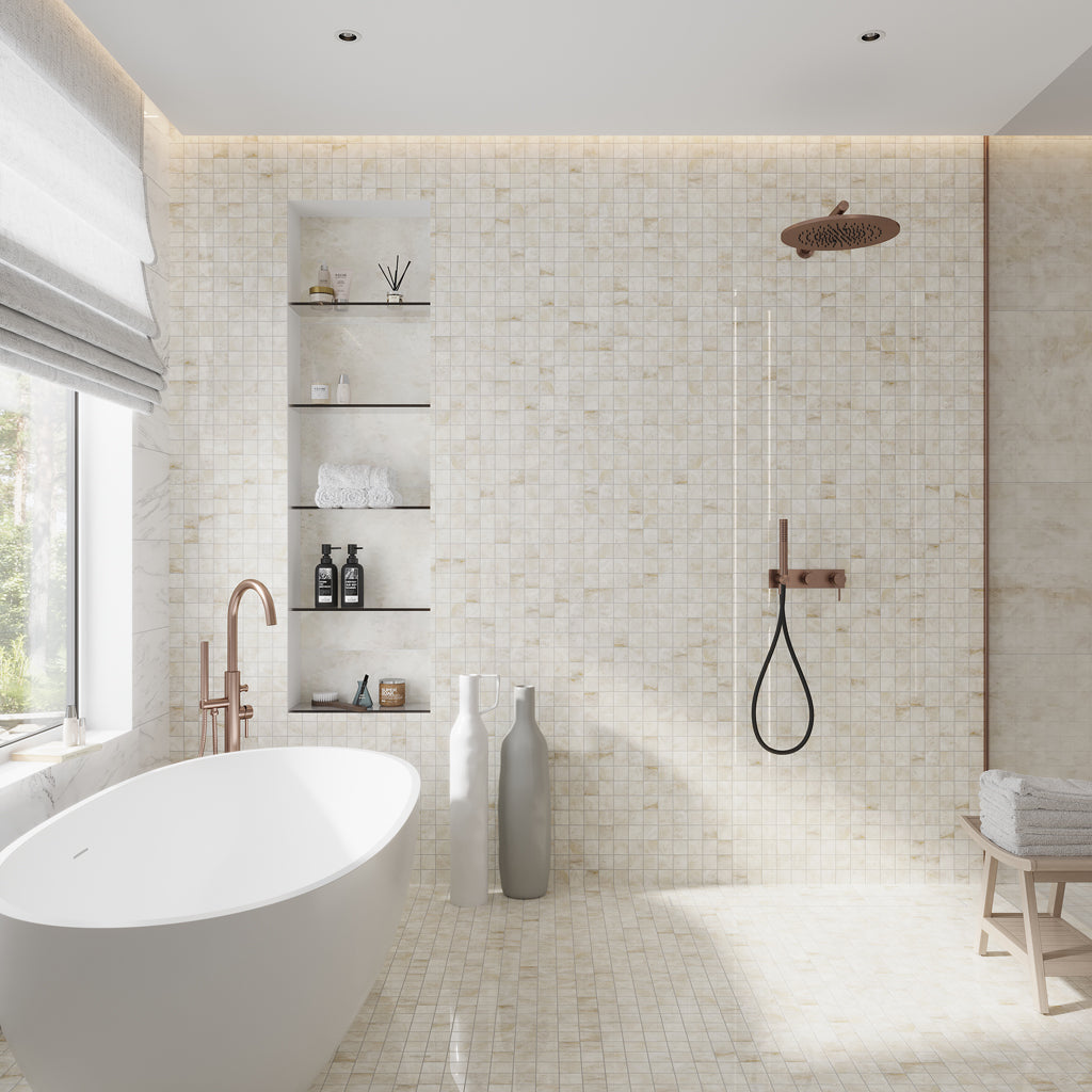 Light Cream Beige 12x12 Lappato Square Porcelain Mosaic Tile (5 pack, 4.84 sq ft/case)