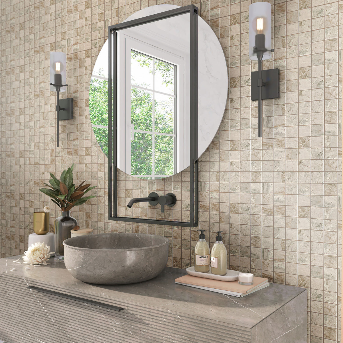 Beige 12x12 Matte Uniform Square Porcelain Mosaic Tile (6 pack, 5.81 sq ft/case) - Sample