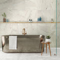 Beige matte porcelain tile, 24x24 square large format, wall and floor bathroom installation