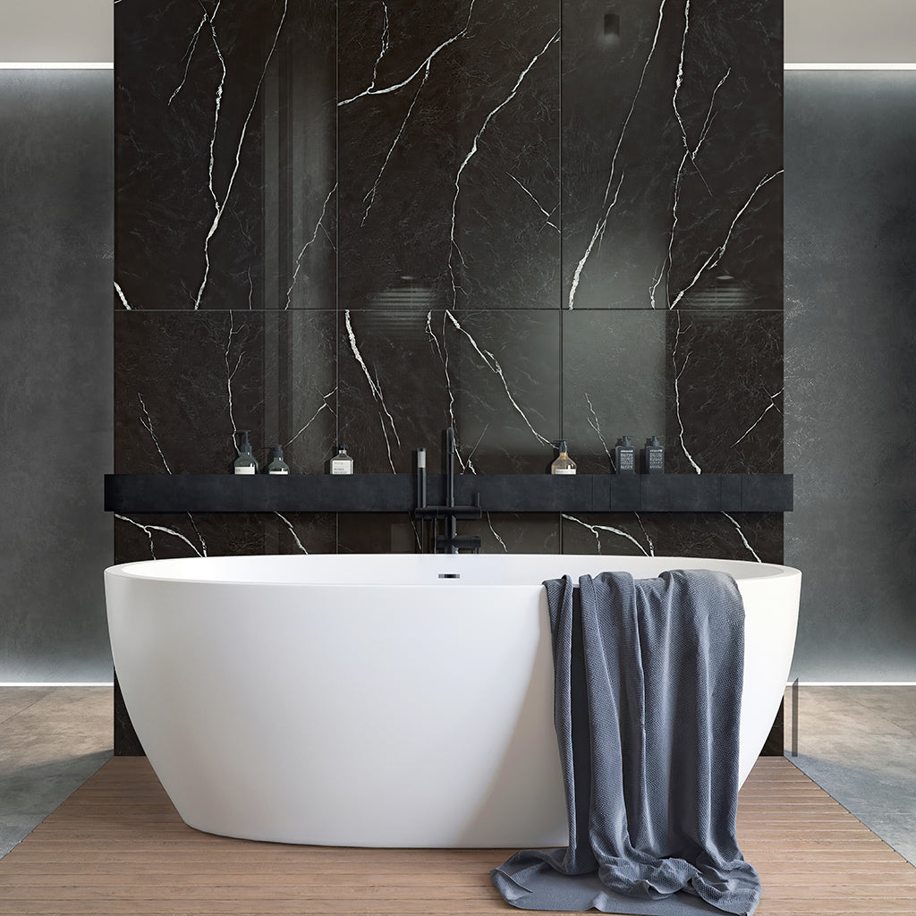 Black 24x48 Polished Porcelain Large Format Tile (2 pack, 15.55 sq ft/case) - Sample
