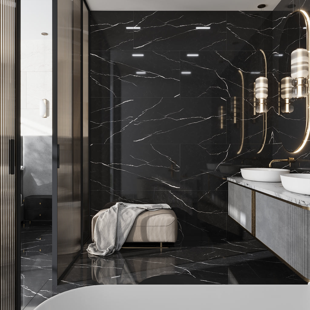 24X48 Splendor Polished Black Wall and Floor Tile 