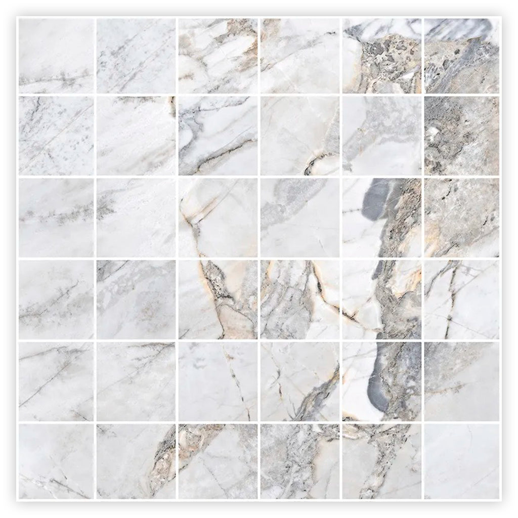 Splendor 11.81 in. x 11.81 in. Polished Pale Gray Porcelain Mosaic Square Wall and Floor Tile (10.65 sq ft/case) - 11 Pack