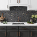 Black matte porcelain basketweave mosaic tile 12x12 on kitchen backsplash wall