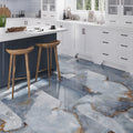 Blue lappato porcelain large format tile, 24x48 inches, installed on a kitchen floor