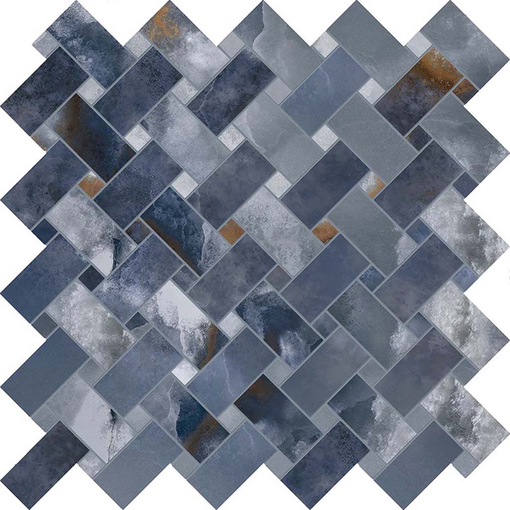 Blue 12x12 Matte Basketweave Porcelain Mosaic Tile (5 pack, 4.84 sq ft/case) - Sample