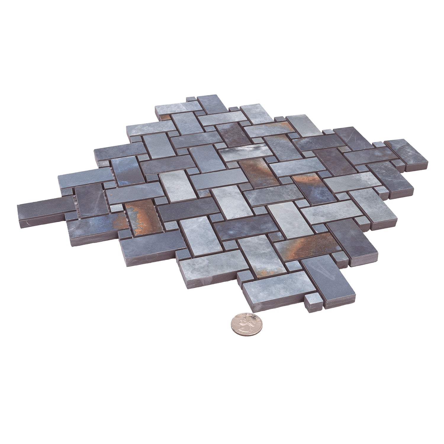 Sample - Blue 12x12 Matte Basketweave Porcelain Mosaic Tile (5 pack, 4.84 sq ft/case)