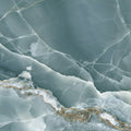 Green lappato large format porcelain tile with white and rust vein details, 36x36 inch square