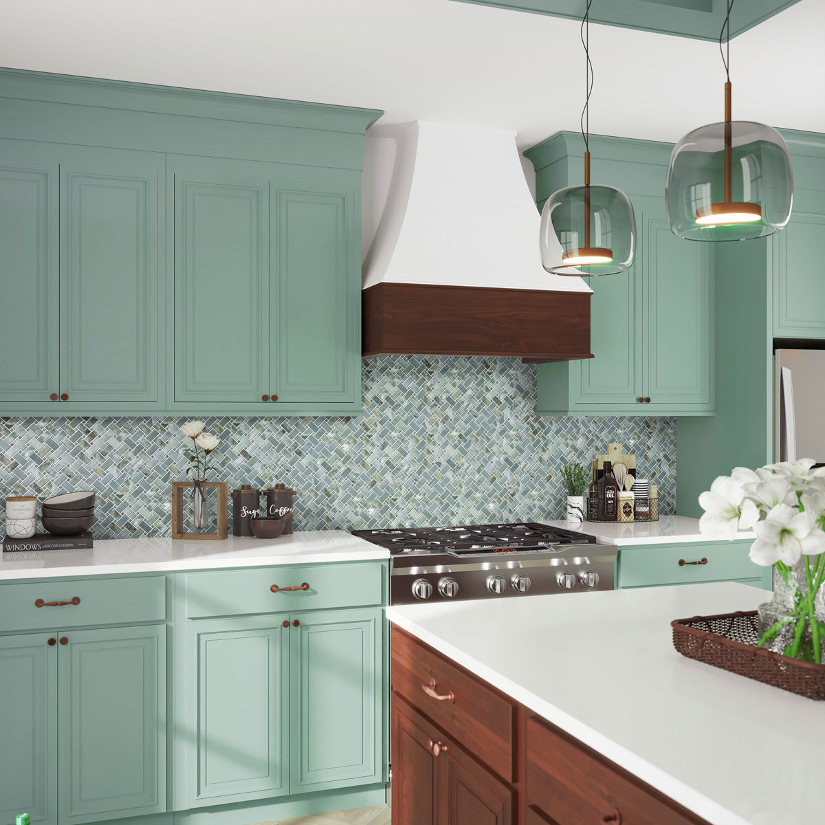 5 pack Splendor 11.81 in. x 11.81 in. Matte Green Porcelain Mosaic Wall and Floor Tile (4.84 sq ft/case) - Sample