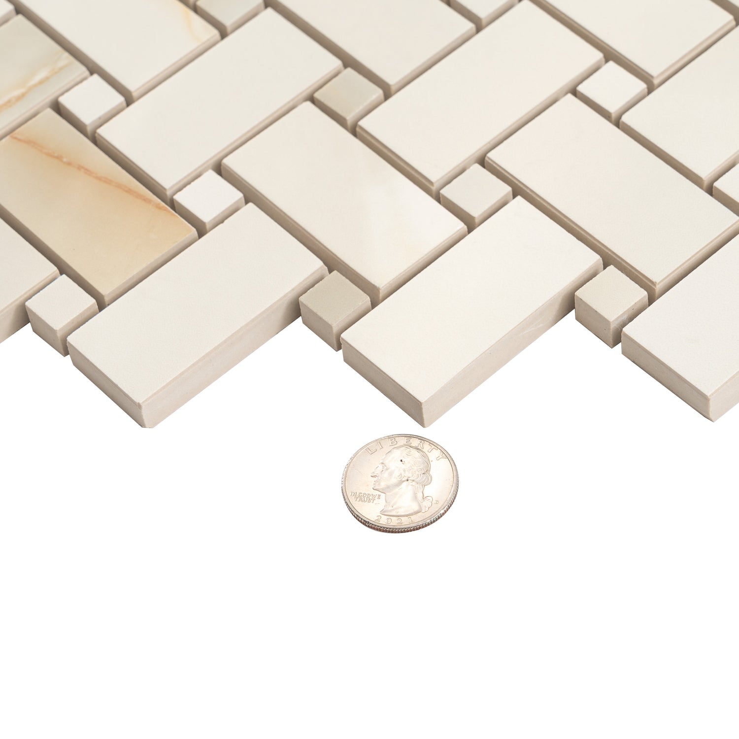 Splendor 12x12 Perla Porcelain Mosaic Onyx Basketweave Wall and Floor Tile (5 Pack, 4.84 sq ft/case) - Sample