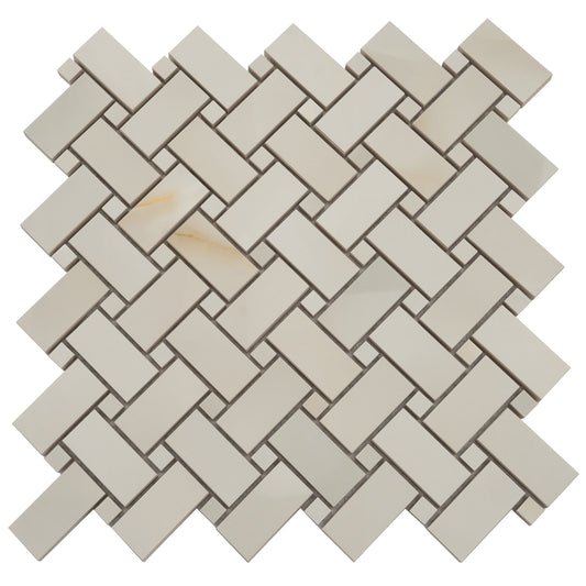 Splendor 12x12 Perla Porcelain Mosaic Onyx Basketweave Wall and Floor Tile (5 Pack, 4.84 sq ft/case) - Sample