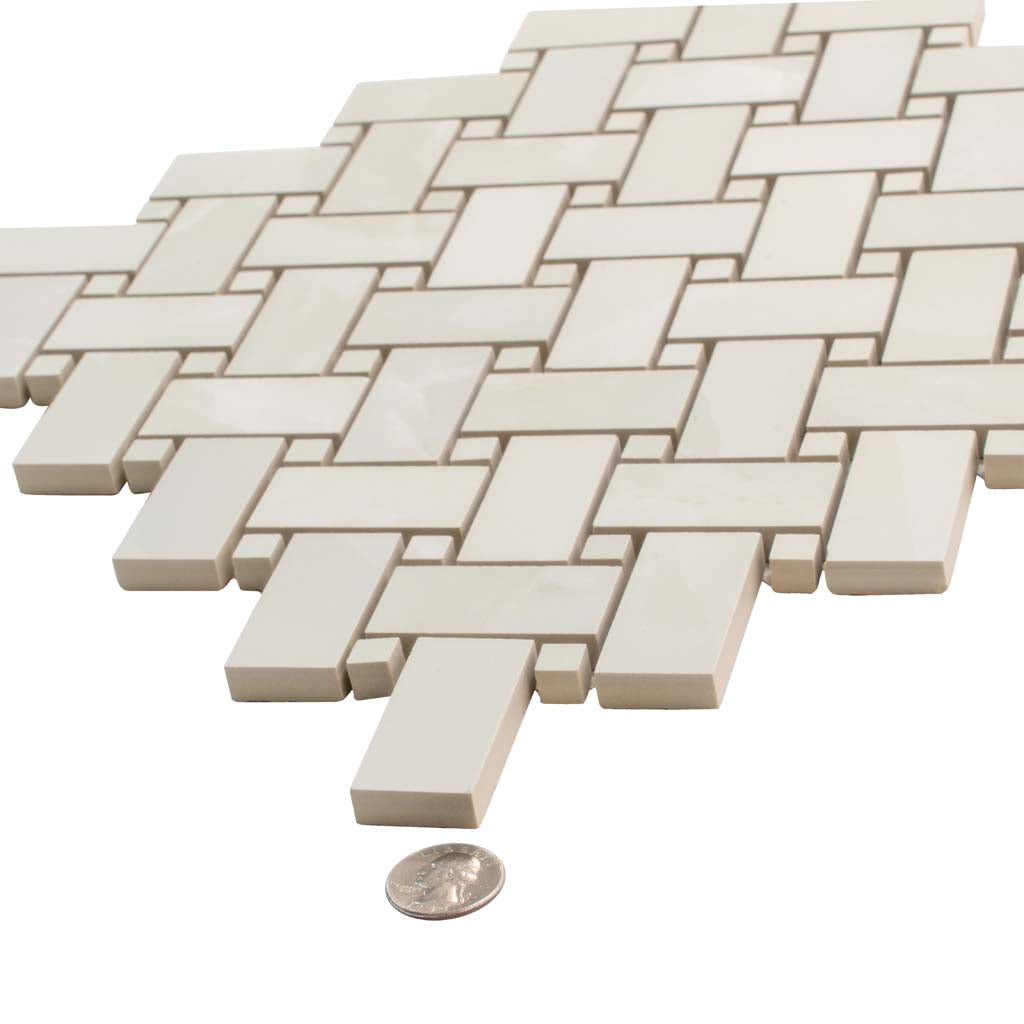 Alabaster White 12x12 Matte Basketweave Porcelain Mosaic Tile (5 pack, 4.84 sq ft/case) - Sample