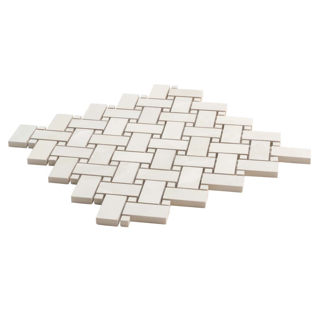 Alabaster White 12x12 Matte Basketweave Porcelain Mosaic Tile (5 pack, 4.84 sq ft/case) - Sample