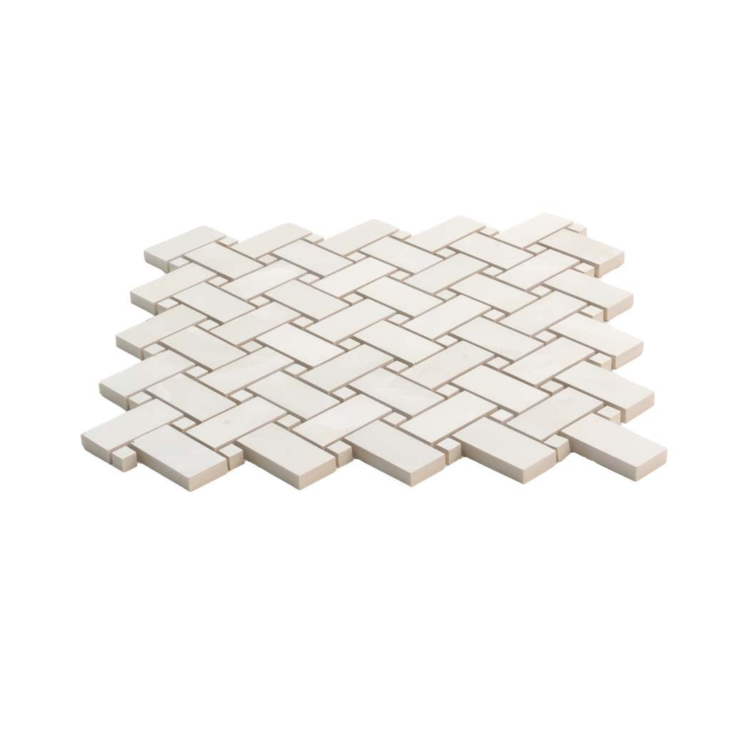 Alabaster White 12x12 Matte Basketweave Porcelain Mosaic Tile (5 pack, 4.84 sq ft/case) - Sample