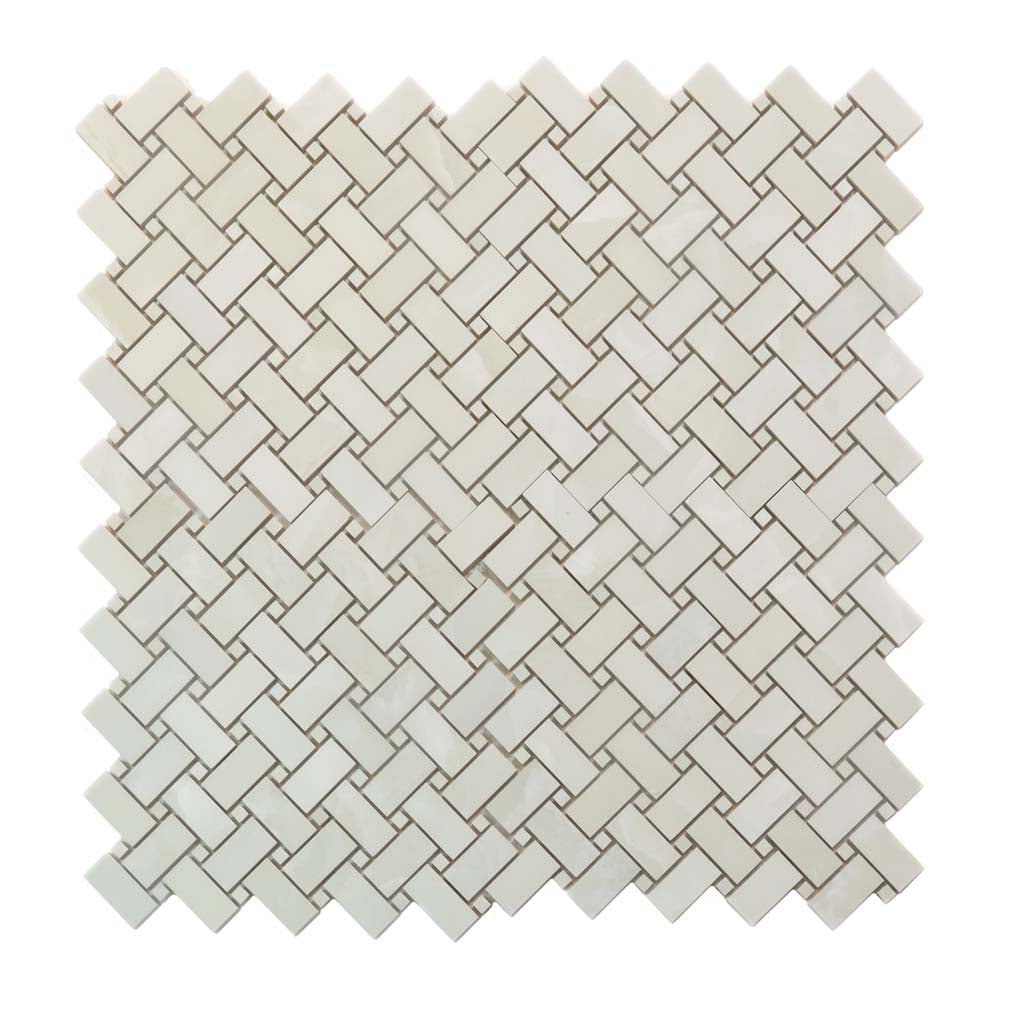 Alabaster White 12x12 Matte Basketweave Porcelain Mosaic Tile (5 pack, 4.84 sq ft/case) - Sample