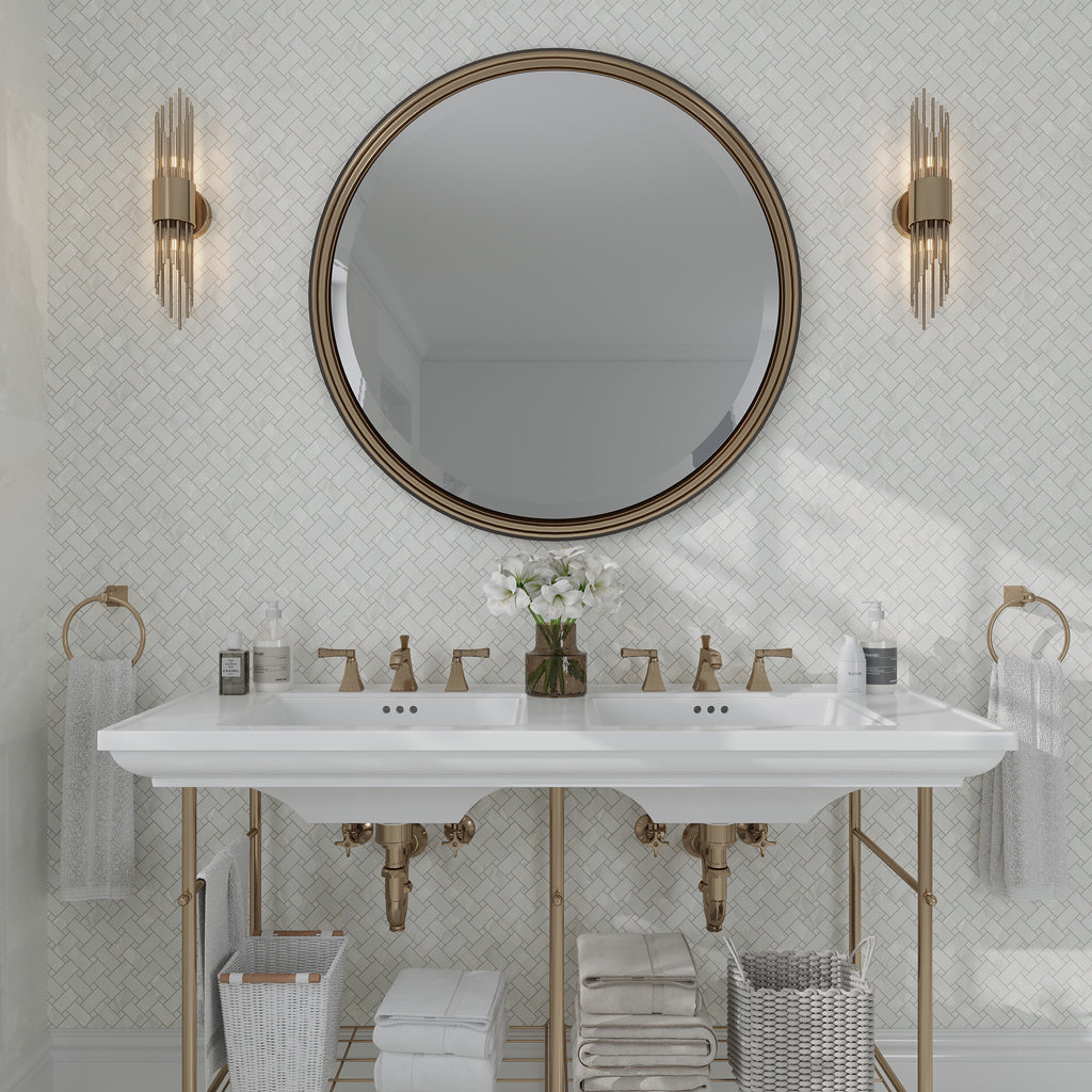 Alabaster White 12x12 Matte Basketweave Porcelain Mosaic Tile (5 pack, 4.84 sq ft/case) - Sample