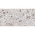 matte gray porcelain tile with marble-look veining and natural stone texture, 24x48 inches