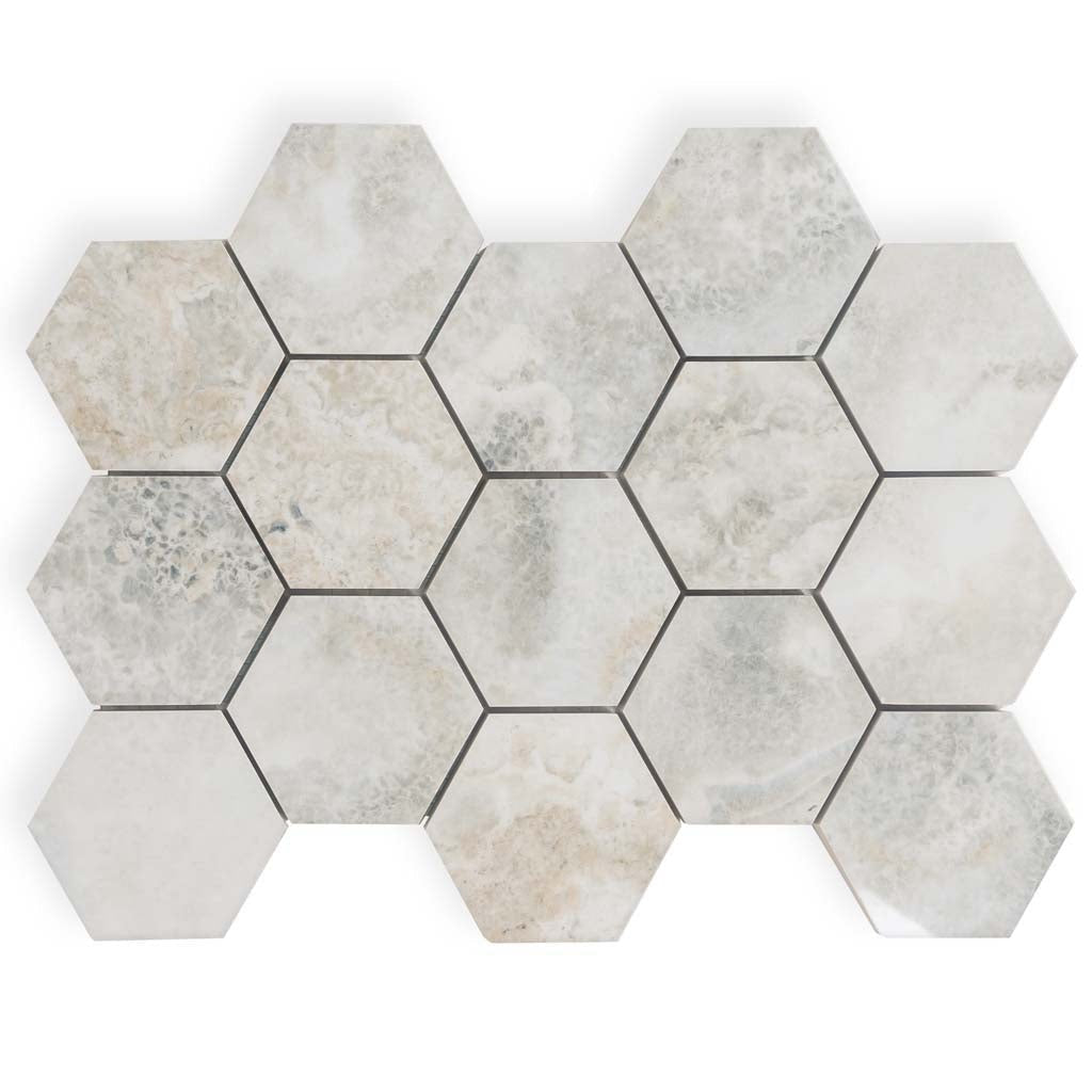 Light Taupe Beige 9x13 Polished Hexagon Porcelain Mosaic Tile (9 pack, 7.09 sq ft/case) - Sample