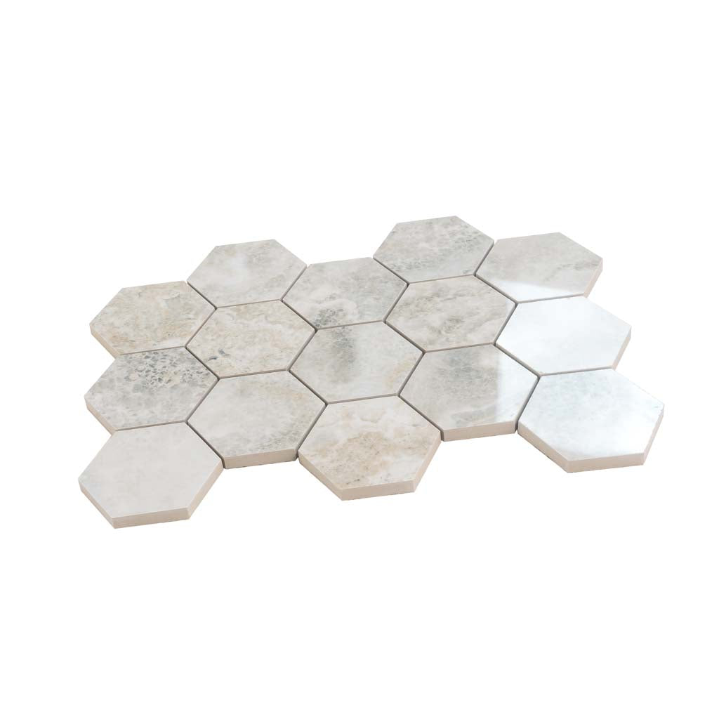 Light Taupe Beige 9x13 Polished Hexagon Porcelain Mosaic Tile (9 pack, 7.09 sq ft/case) - Sample