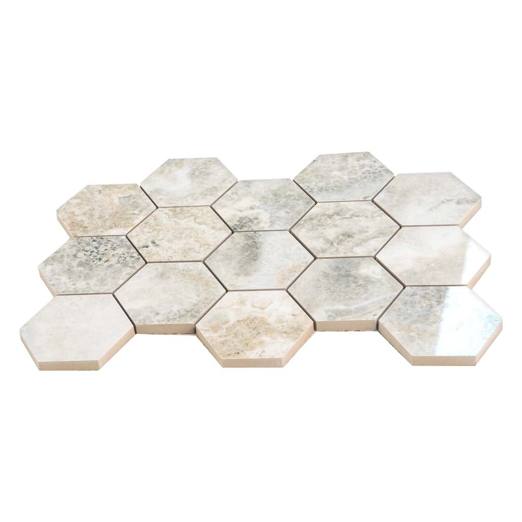 Light Taupe Beige 9x13 Polished Hexagon Porcelain Mosaic Tile (9 pack, 7.09 sq ft/case) - Sample