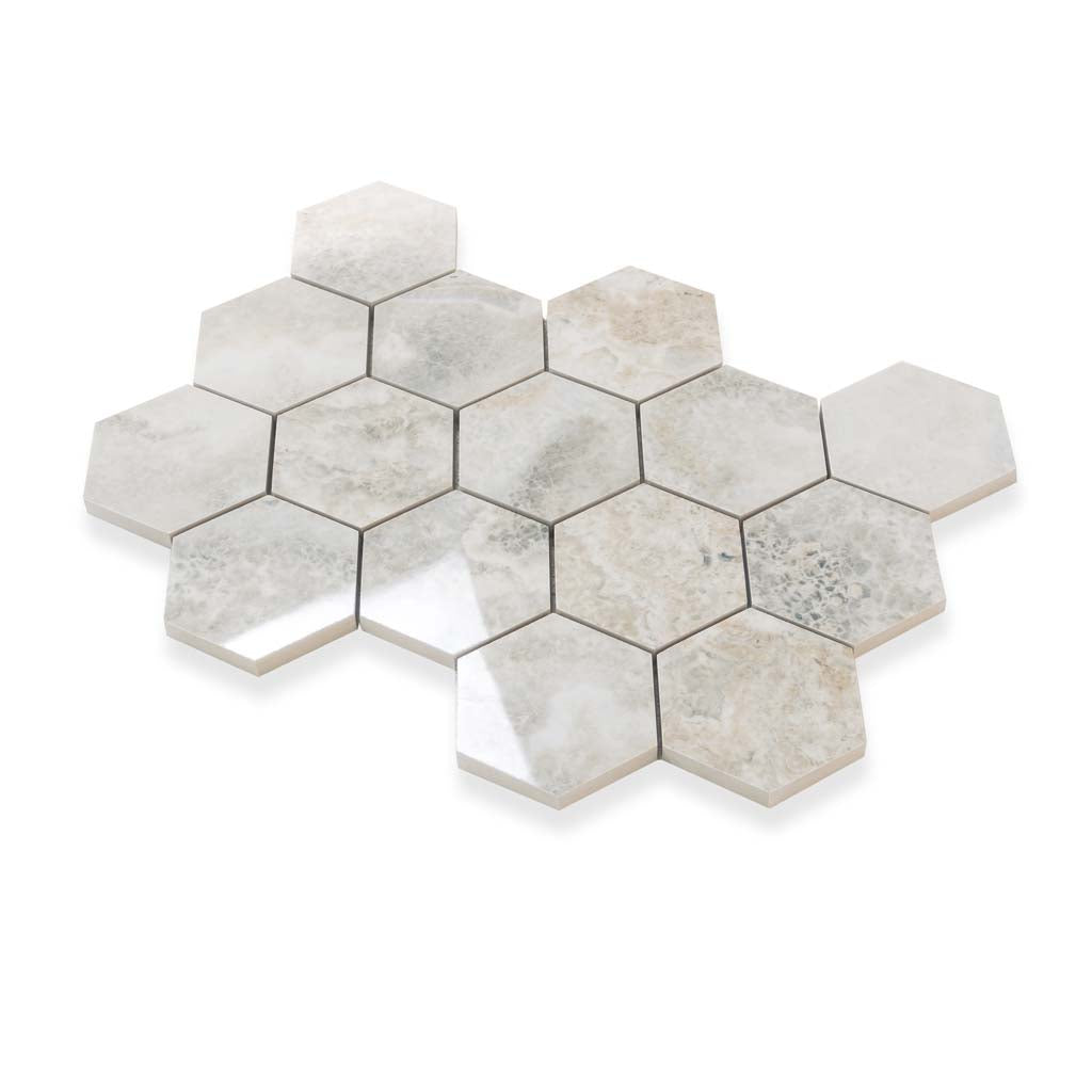 Light Taupe Beige 9x13 Polished Hexagon Porcelain Mosaic Tile (9 pack, 7.09 sq ft/case) - Sample