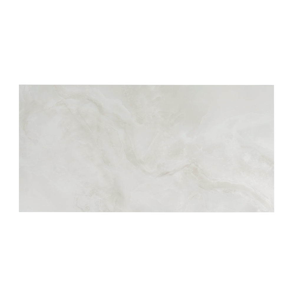Bathroom backsplash design in large honed porcelain tile that looks like natural stone