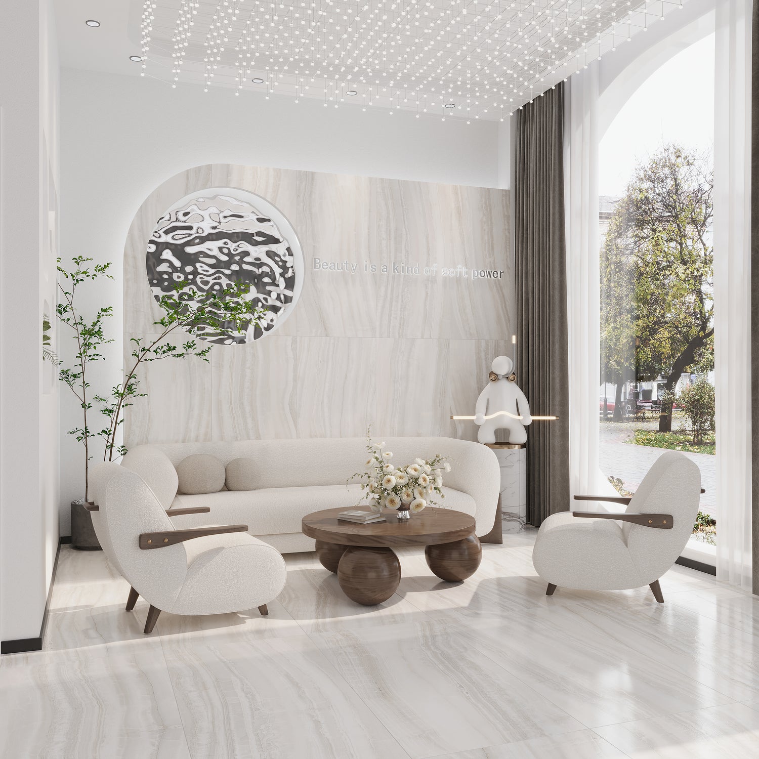 ivory white honed porcelain large tile 24x48 with soft natural veining and polished finish