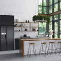 White matte ceramic rectangular tiles 12x36 inches on kitchen backsplash