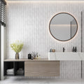 White matte ceramic rectangular large format wall tile with textured imprint for bathroom wall
