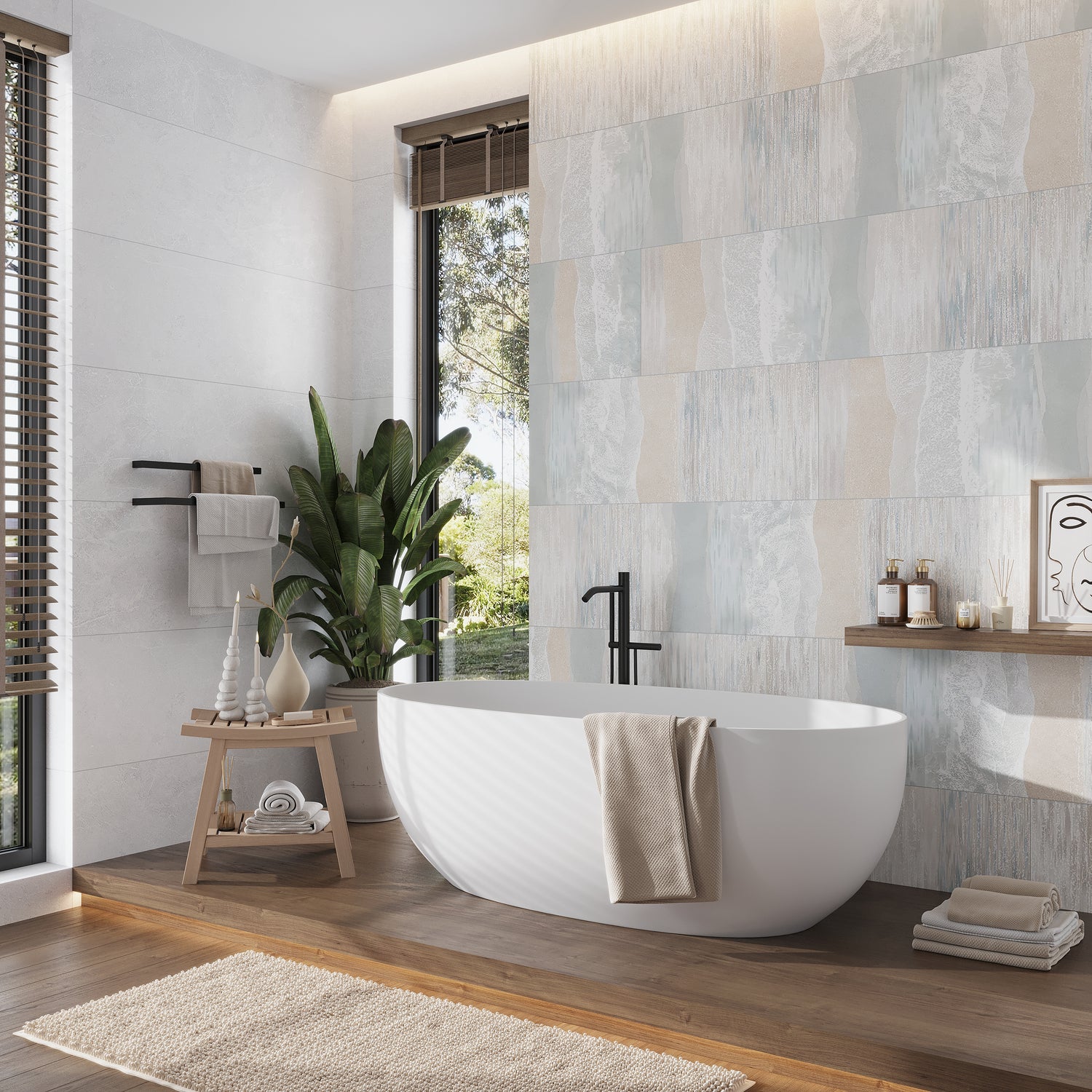 Misty Blue, Ivory Cream 16x48 Matte Ceramic Large Tile (15.5 sq ft/case, 3-Pack)