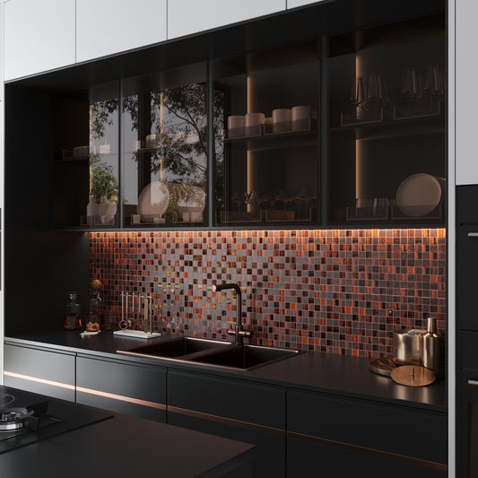 Bronze 11x11 Glossy Matte Square Glass Mosaic Tile (5 pack, 4.43 sq ft/case)