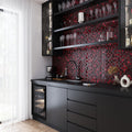 Jam red glossy matte square glass mosaic tile backsplash in kitchen wall setting