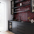 Red glossy matte glass mosaic tile 11x11 inch square used as kitchen backsplash wall