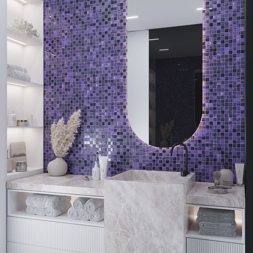 Purple 11x11 Glossy Matte Square Glass Mosaic Tile (5 pack, 4.43 sq ft/case) - Sample
