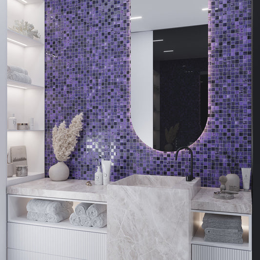 Purple 11x11 Glossy Matte Square Glass Mosaic Tile (5 pack, 4.43 sq ft/case) - Sample