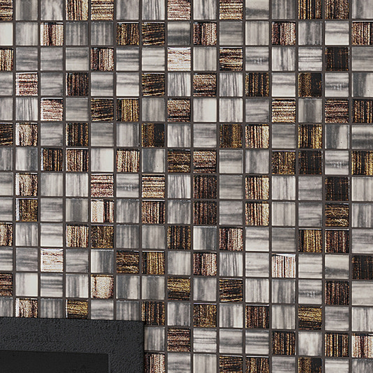 Black and brown glossy matte glass mosaic tile with square pattern and textured finish