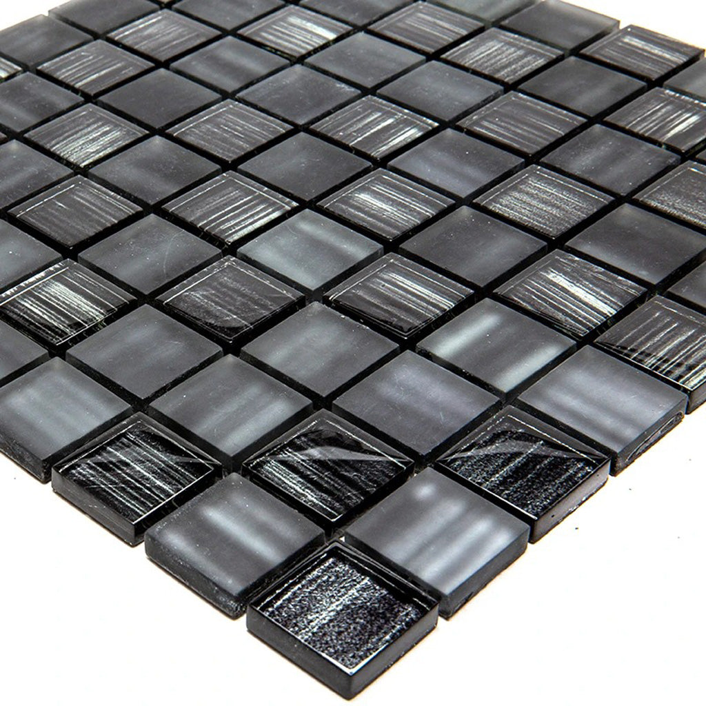 Black 11x11 Glossy Matte Square Glass Mosaic Tile (5 pack, 4.43 sq ft/case) - Sample