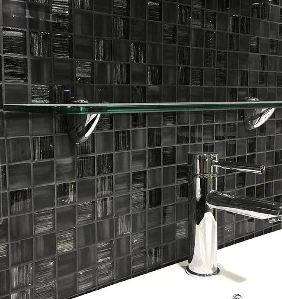 Black 11x11 Glossy Matte Square Glass Mosaic Tile (5 pack, 4.43 sq ft/case) - Sample