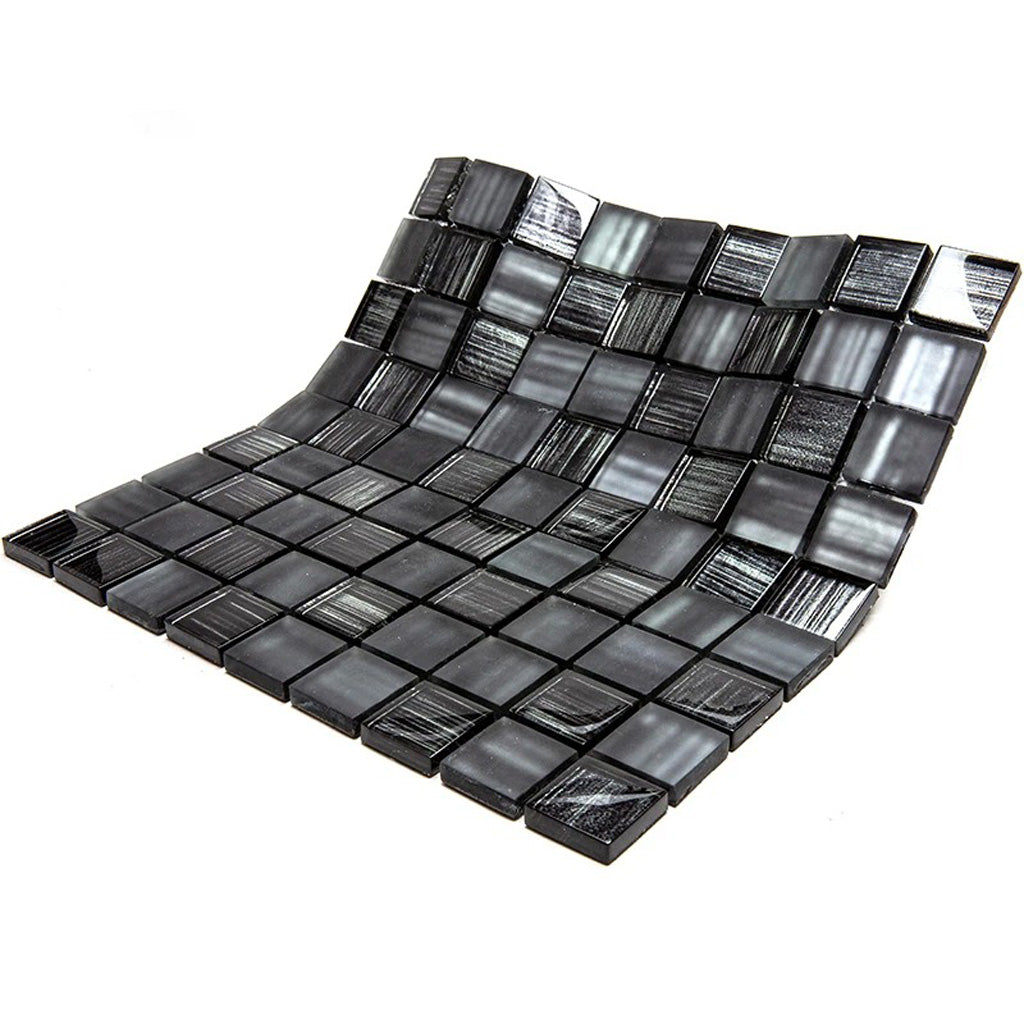 Black 11x11 Glossy Matte Square Glass Mosaic Tile (5 pack, 4.43 sq ft/case) - Sample