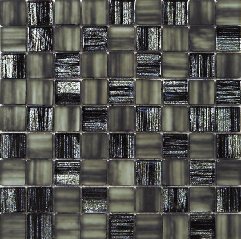 Black 11x11 Glossy Matte Square Glass Mosaic Tile (5 pack, 4.43 sq ft/case) - Sample