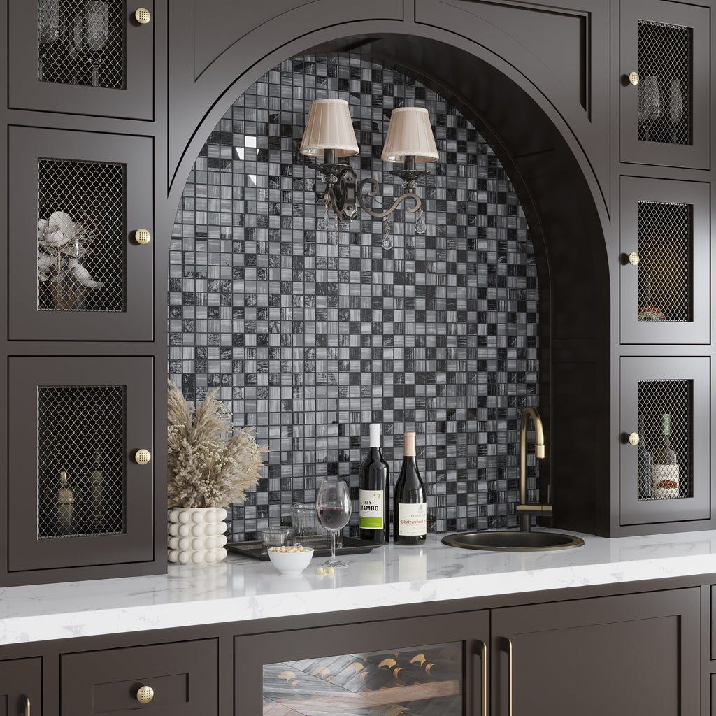 Black 11x11 Glossy Matte Square Glass Mosaic Tile (5 pack, 4.43 sq ft/case) - Sample