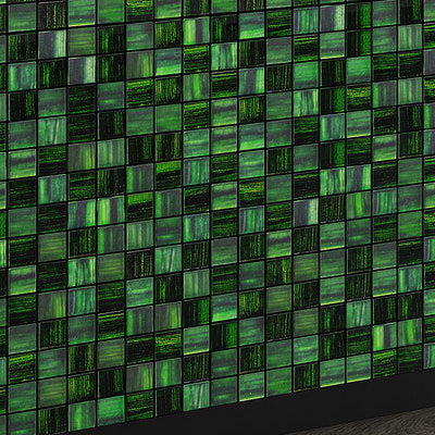 emerald green 11x11 glossy matte glass mosaic tiles with mixed texture on wall