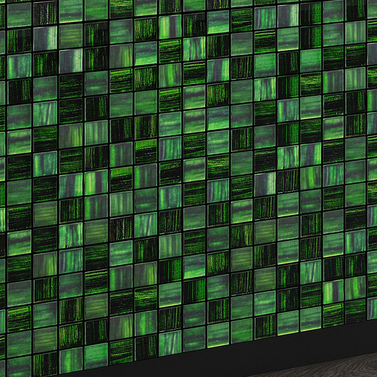 emerald green 11x11 glossy matte glass mosaic tiles with mixed texture on wall