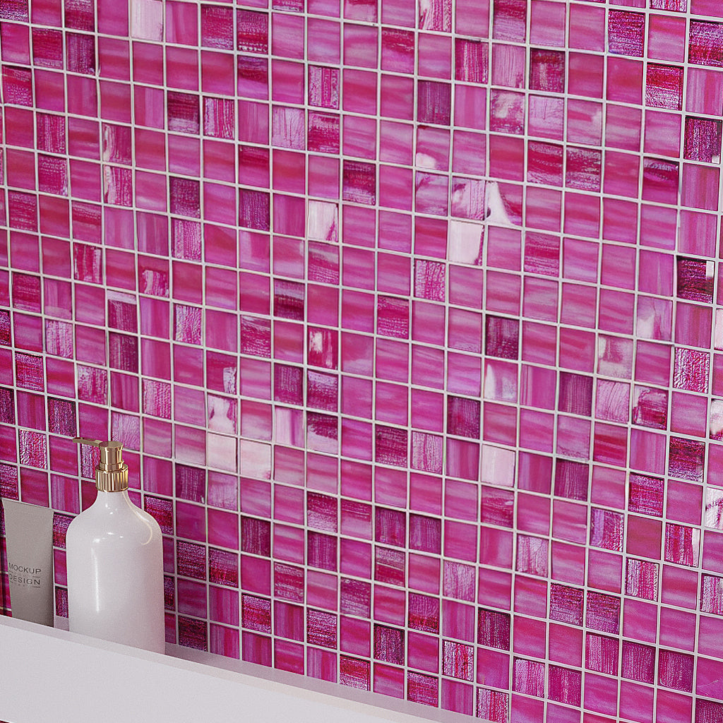 Fuchsia Pink 11x11 Glossy Glass Mosaic Tile | Bold Indoor/Outdoor