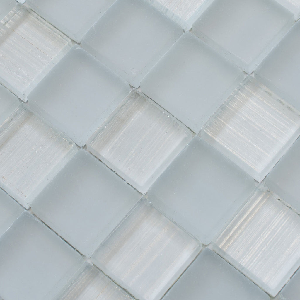 close-up gray 11x11 glossy and matte square glass mosaic tile with textured and smooth finish