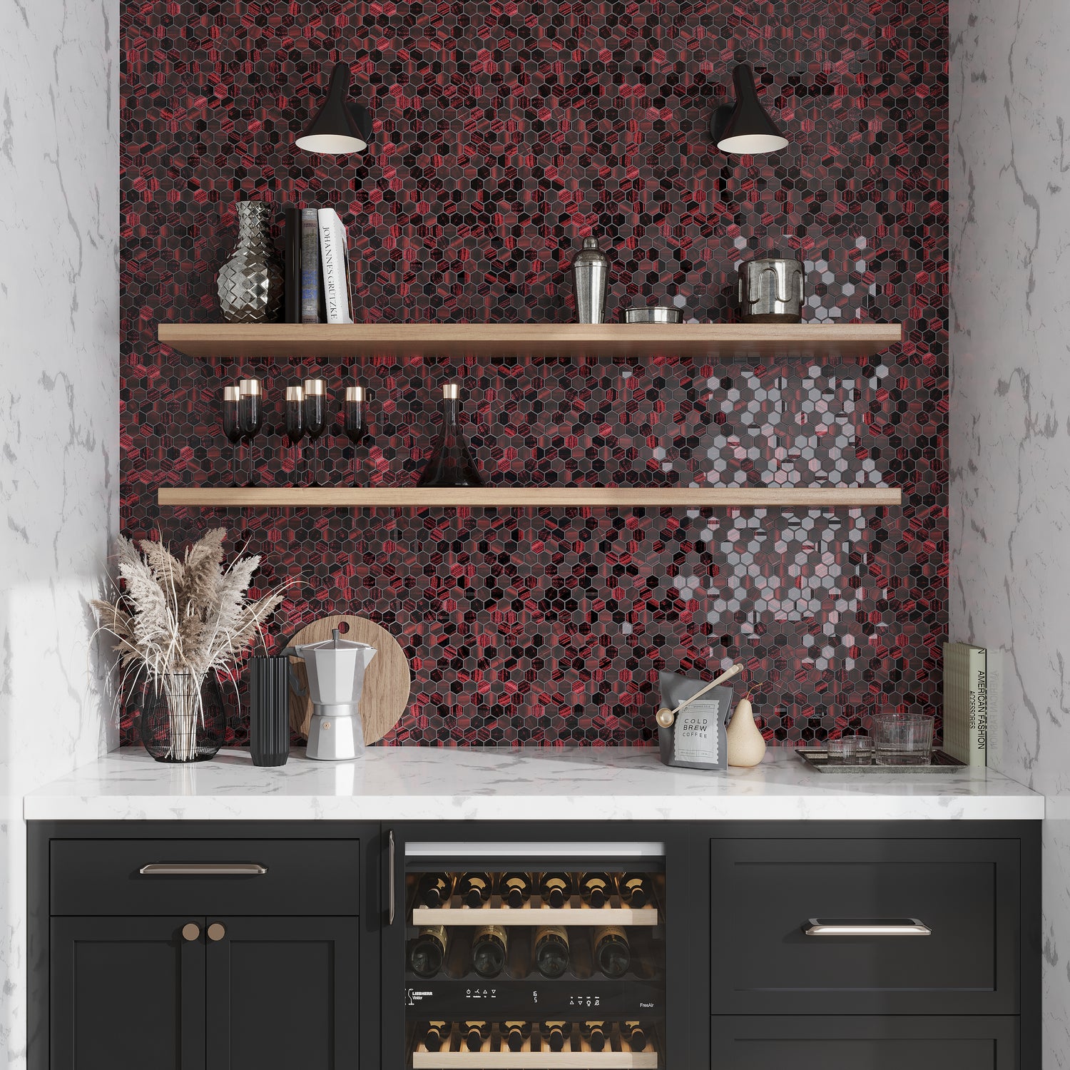 Berry Red 11x11 Glossy Matte Hexagon Glass Mosaic Tile (5 pack, 4.43 sq ft/case)