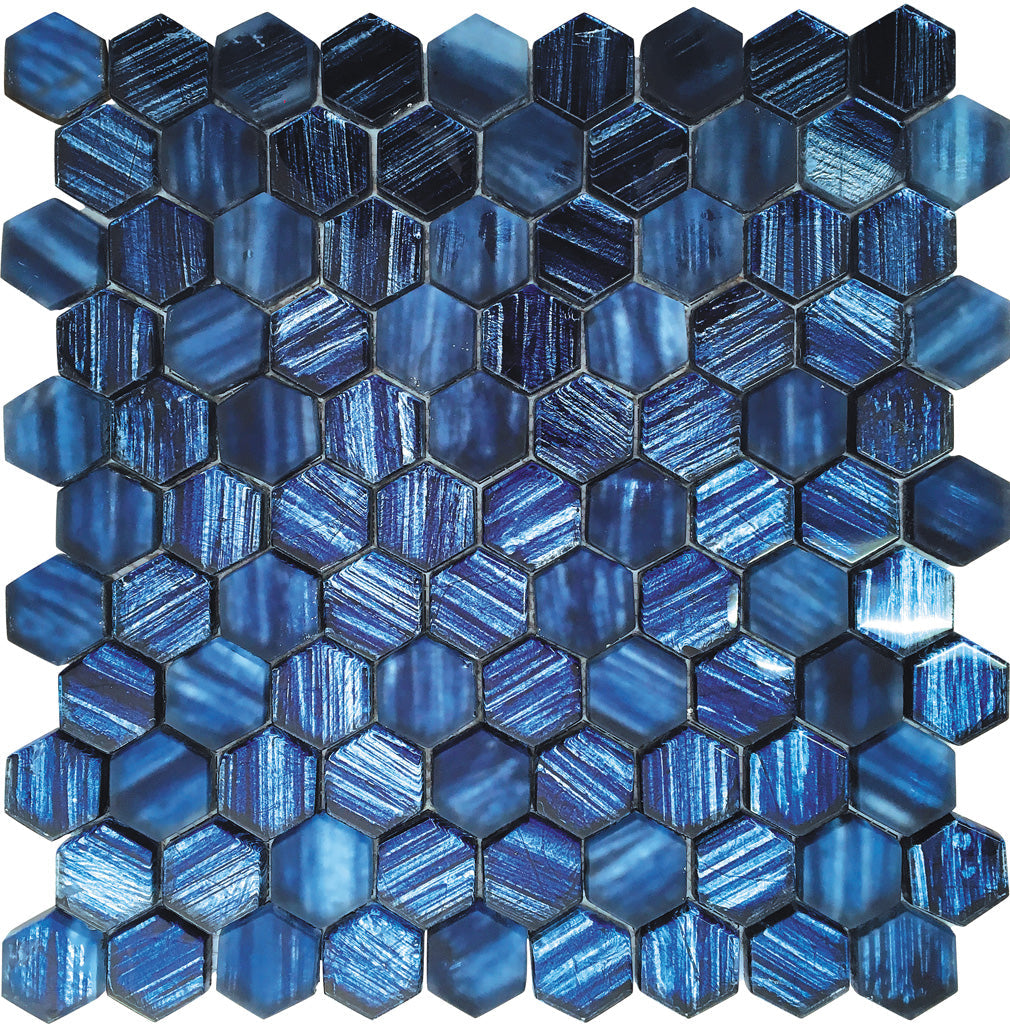 5 pack Blue 11.3 in. x 11.3 in. Hexagon Polished and Matte Finished Glass Mosaic Tile (4.43 sq ft/case) - Sample